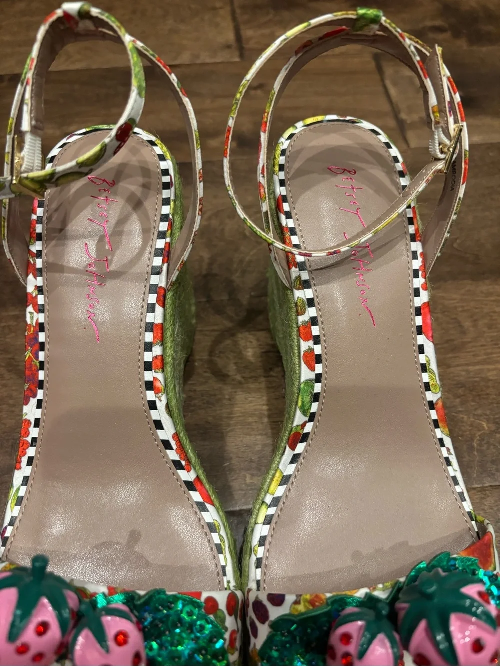 Betsy Johnson Strawberry Embellished Green Platform Sandals - Women